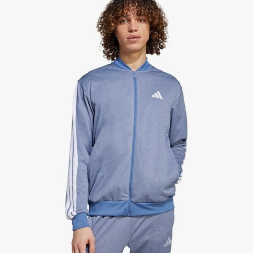 adidas Blue Men's Performance Track Jacket with White Stripes